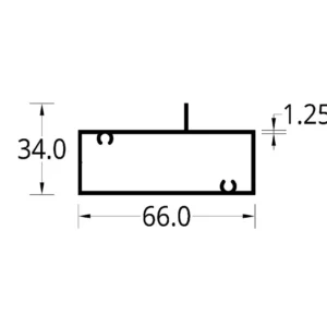 TUBULAR CON ALETA DESCENTRADA (2 5/8  X 15/16)" (66 X 34) mm. ESPESOR 1.25 mm.