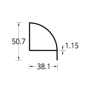 TUBULAR 1/4 DE CIRCULO CON ALETA (1 1/2)" (38.1 X 50.7) mm. ESPESOR 1.15 mm.