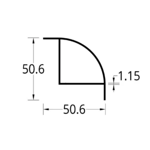 TUBULAR 1/4 DE CIRCULO CON DOBLE ALETA (1 1/2)" (50.6 X 50.6) mm. ESPESOR 1.15 mm.