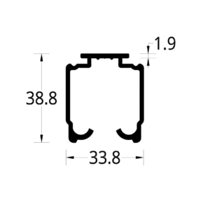 RIEL PUERTA CORREDIZA/CLOSET (38.8 X 33.8) mm.