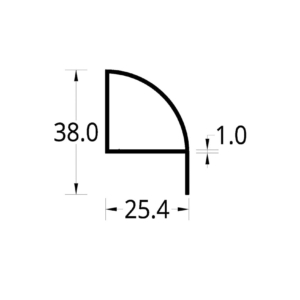 TUBULAR 1/4 DE CIRCULO CON ALETA (1)"  (25.4 X 38)  mm. ESPESOR 1 mm.