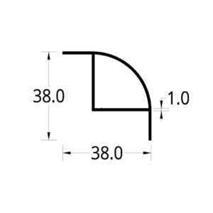 TUBULAR 1/4 DE CIRCULO CON DOBLE ALETA (1)" (38 X 38) mm. ESPESOR 1 mm.