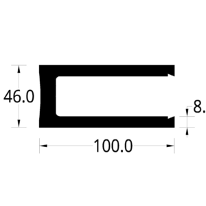 "U" ZOCALO PARA VIDRIO DE SEGURIDAD (100 X 16) mm.