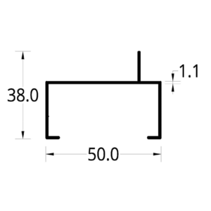 CANAL DE ALUMINIO (2 X 1) " (50. X 38) mm. CON ALETA SUPERCORRIDA